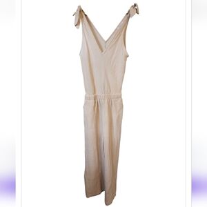 4OUR Dreamers ANTHROPOLOGIE Women's tan jumpsuit size Med tie Top Wide Leg Ankle